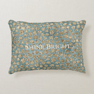 Gold Aquamarin Blue Green Glitzy Leopard Print Dekokissen
