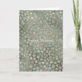 Gold Aquamarin Blue Green Glitzy Leopard Print Karte