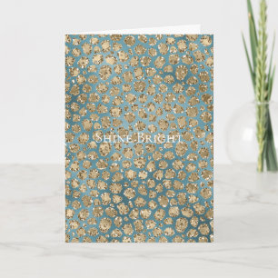Gold Aquamarin Blue Green Glitzy Leopard Print Karte