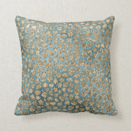 Gold Aquamarin Blue Green Glitzy Leopard Print Kissen