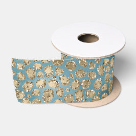 Gold Aquamarin Blue Green Glitzy Leopard Print Satinband