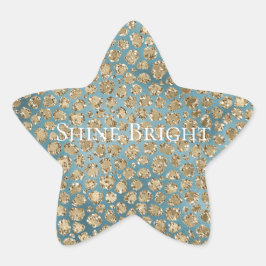 Gold Aquamarin Blue Green Glitzy Leopard Print Stern-Aufkleber