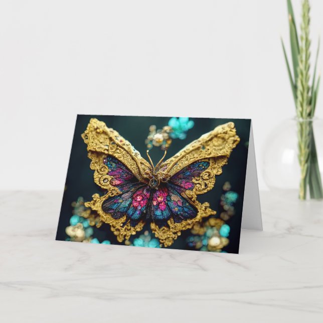 Gold & Aquamarin Butterfly Geburtstagskarte Dankeskarte (Vorderseite)