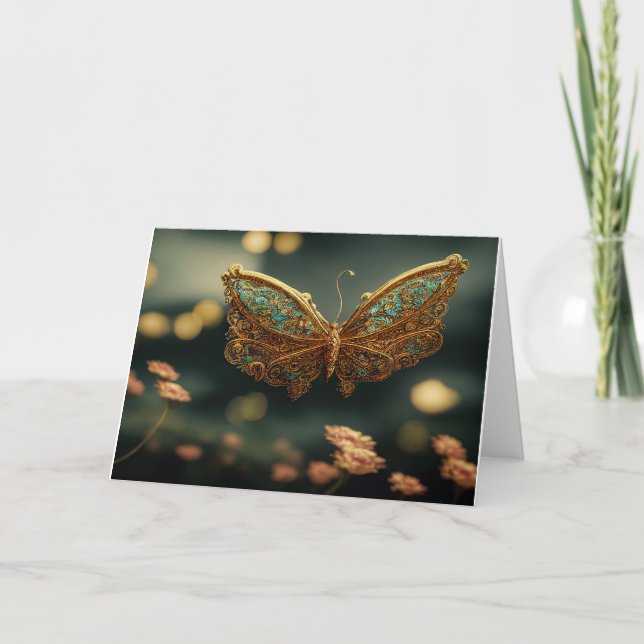Gold & Aquamarin Butterfly Geburtstagskarte Dankeskarte (Vorderseite)