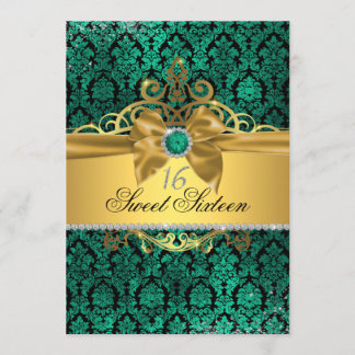Gold Aquamarin Damask 16 . Geburtstag Einladung