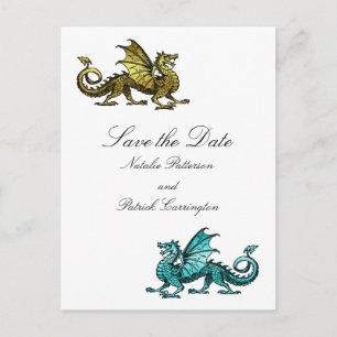 Gold Aquamarin Dragon Save the Date Postkarte