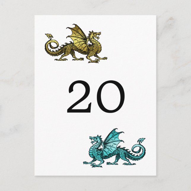 Gold Aquamarin Dragon Tischnummer Postcard (Vorderseite)