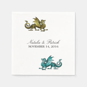 Gold Aquamarin Dragon Wedding Paper Napkins Serviette
