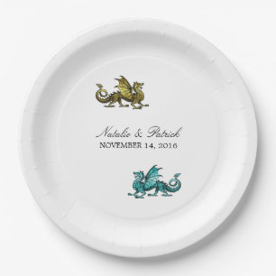 Gold Aquamarin Dragon Wedding Paper Teller