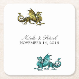 Gold Aquamarin Dragon Wedding Paper Untersetzer