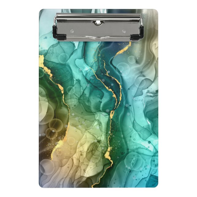 Gold, Aquamarin und dunkelgrau, flüssig Mini Klemmbrett (Vorderseite)