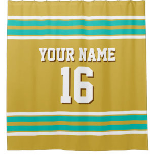 Gold Aquamarin White Stripes Sports Jersey Duschvorhang