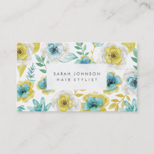 Gold Aquamarine Blumenhaar Stylist Business Cards Visitenkarte