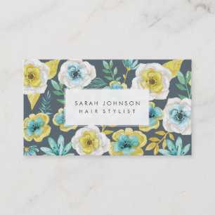 Gold Aquamarine Blumenhaar Stylist Business Cards Visitenkarte