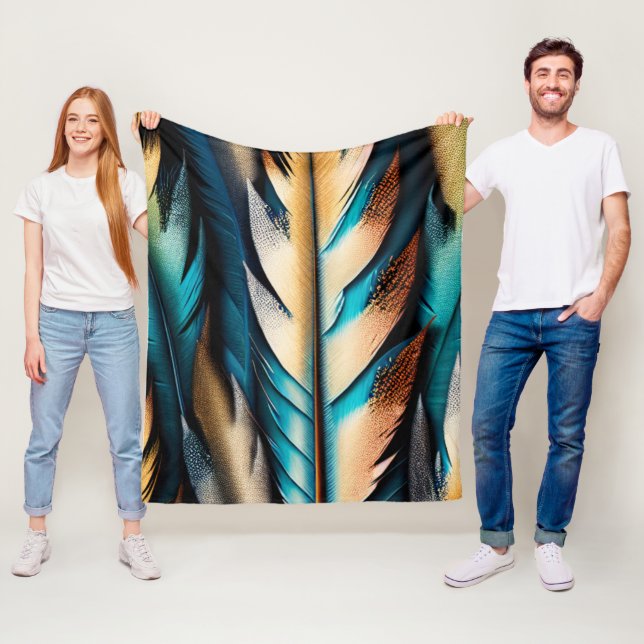 Gold & Aquamarine Federn Kunst Fleecedecke (Beispiel)