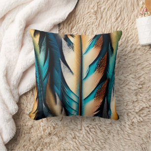 Gold & Aquamarine Federn Kunst Kissen