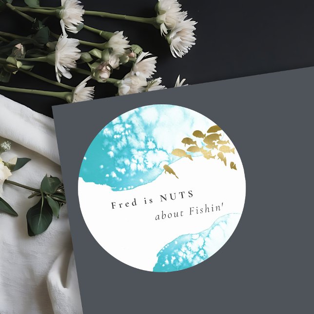 Gold Aquamarine Unterwasserfische Fische über den  Runder Aufkleber (Von Creator hochgeladen)