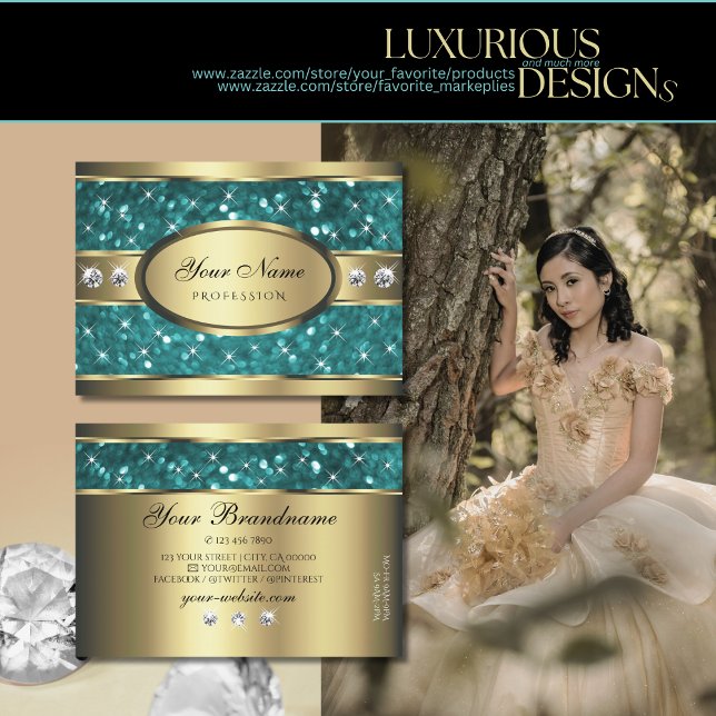 Gold Aquamariner Glitzer Lumineszente Sterne Diama Visitenkarte (Von Creator hochgeladen)