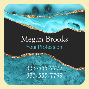 Gold Aquamarines Black Agate, DIY Name, Beruf Tele Quadratischer Aufkleber