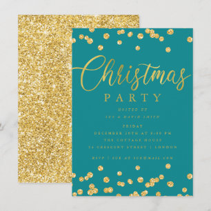 Gold Aquamarines Script Confetti Weihnachtsfest Pa Einladung