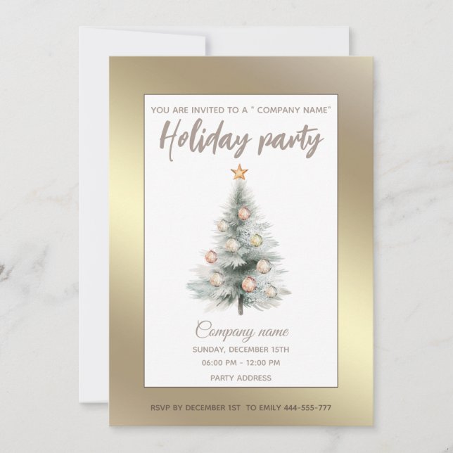 Gold Aquarell Weihnachtsbaumfirma Party Einladung (Vorderseite)