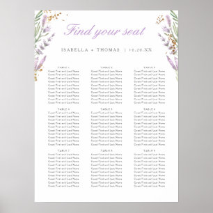Gold & Aquarelllavender Wedding Seating Chart Poster