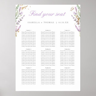 Gold & Aquarelllavender Wedding Seating Chart Poster