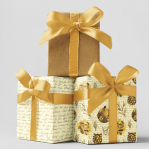 Gold Aquarelltöne Twigs Leaf Weihnachten Geschenkpapier Set
