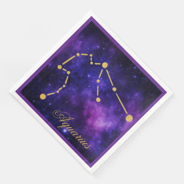 Gold Aquarius-Sternbild auf der Dunkelgalaxie | Serviette (Ecke)
