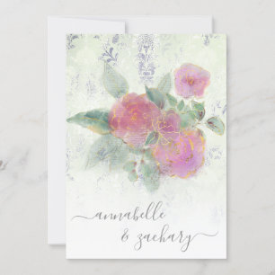 *~* Gold AR12 QR Damask UAWG Rose Bouquet Wedding Einladung