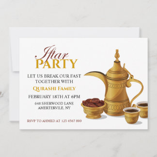 Gold Arabic Dallah Coffee & Dates Iftar Party Einladung