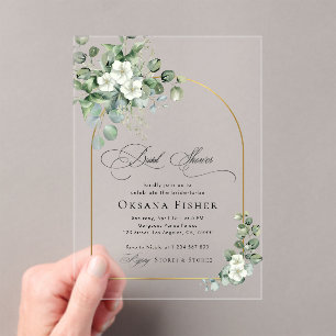 Gold Arch & Eukalyptus Transparentes Brautparty Acryleinladungen