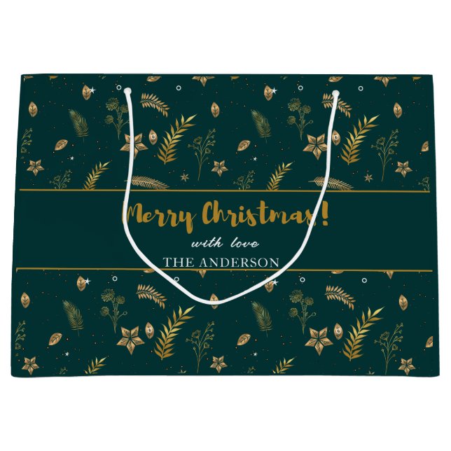 Gold Arch Green Christmas Elegante Moderne Große Geschenktüte (Vorderseite)