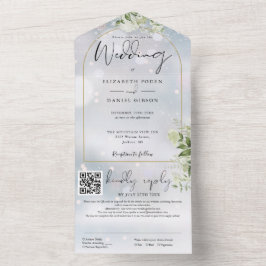 Gold Arch QR Code Grüne Winterhochzeit All In One Einladung