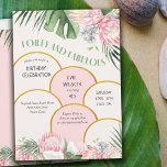 Gold Arch Tropical Protea und Palm 40. Geburtstag Einladung<br><div class="desc">40. Party Einladung mit goldenem Bogen, tropischen Protea-Blume und Grün. Das Design trägt den Titel "40 und Fabulous" und die Vorlage ist für Sie Set, um Ihre individuelle Einladung Formulierung hinzuzufügen. Dieses hübsche Blumendesign besticht durch moderne goldfarbene Bögen mit Blume im Wasser und einem Blätterdach in Rosa und Grün. Elegantes...</div>