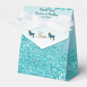 Gold Aries & Aquamarin Blue Glitzer Geburtstag Geschenkschachtel