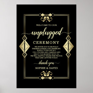 Gold Art Deco 20s Unplugged Wedding Zeremony Sign Poster