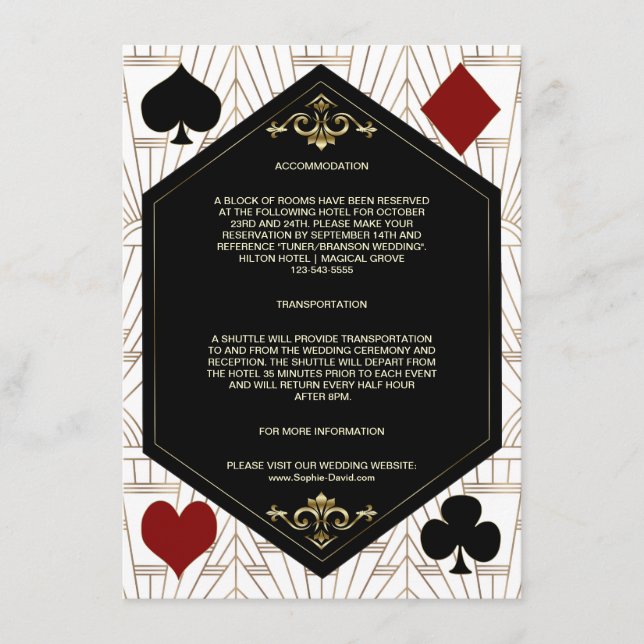 Gold Art Deco Casino Vegas Poker Wedding Details Begleitkarte (Vorderseite)