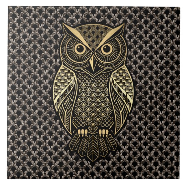 Gold Art Deco Eule Fliese (Vorderseite)