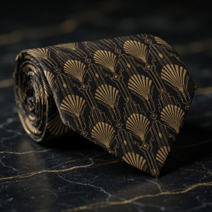 Gold Art Deco Fächer und geometrischer Wolkenkratz Krawatte