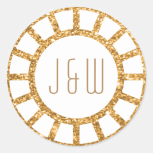 Gold Art Deco Fan Gatsby Monogram Sticker weiß