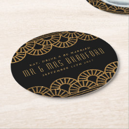 Gold Art Deco Fan Wedding and Celebration Unterset Runder Pappuntersetzer