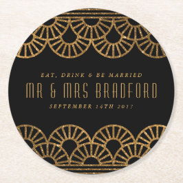 Gold Art Deco Fan Wedding and Celebration Unterset Runder Pappuntersetzer