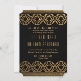Gold Art Deco Fan Wedding Einladung