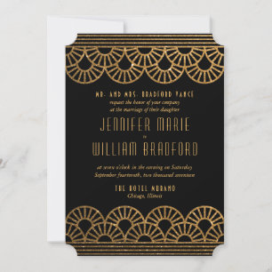 Gold Art Deco Fan Wedding Einladung