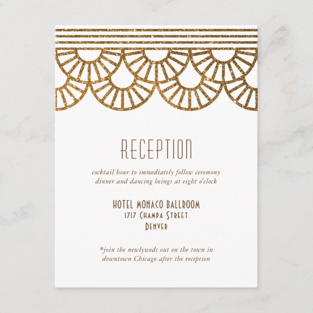 Gold Art Deco Fan Wedding Einladung Empfang (Vorderseite)