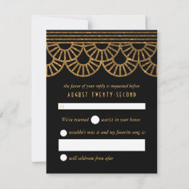 Gold Art Deco Fan Wedding Einladungs-Antwort-Karte RSVP Karte