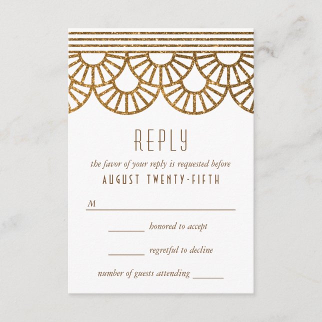 Gold Art Deco Fan Wedding Einladungs-Antwort-Karte RSVP Karte (Vorderseite)