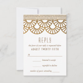 Gold Art Deco Fan Wedding Einladungs-Antwort-Karte RSVP Karte