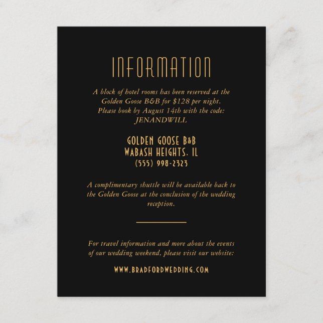 Gold Art Deco Fan Wedding Information Card Begleitkarte (Vorderseite)